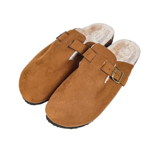Voltico Voltico Men's Men's Faux Suede Clogs with Plush Lining - Warm & Anti-Slip Slippers in Brown - 3