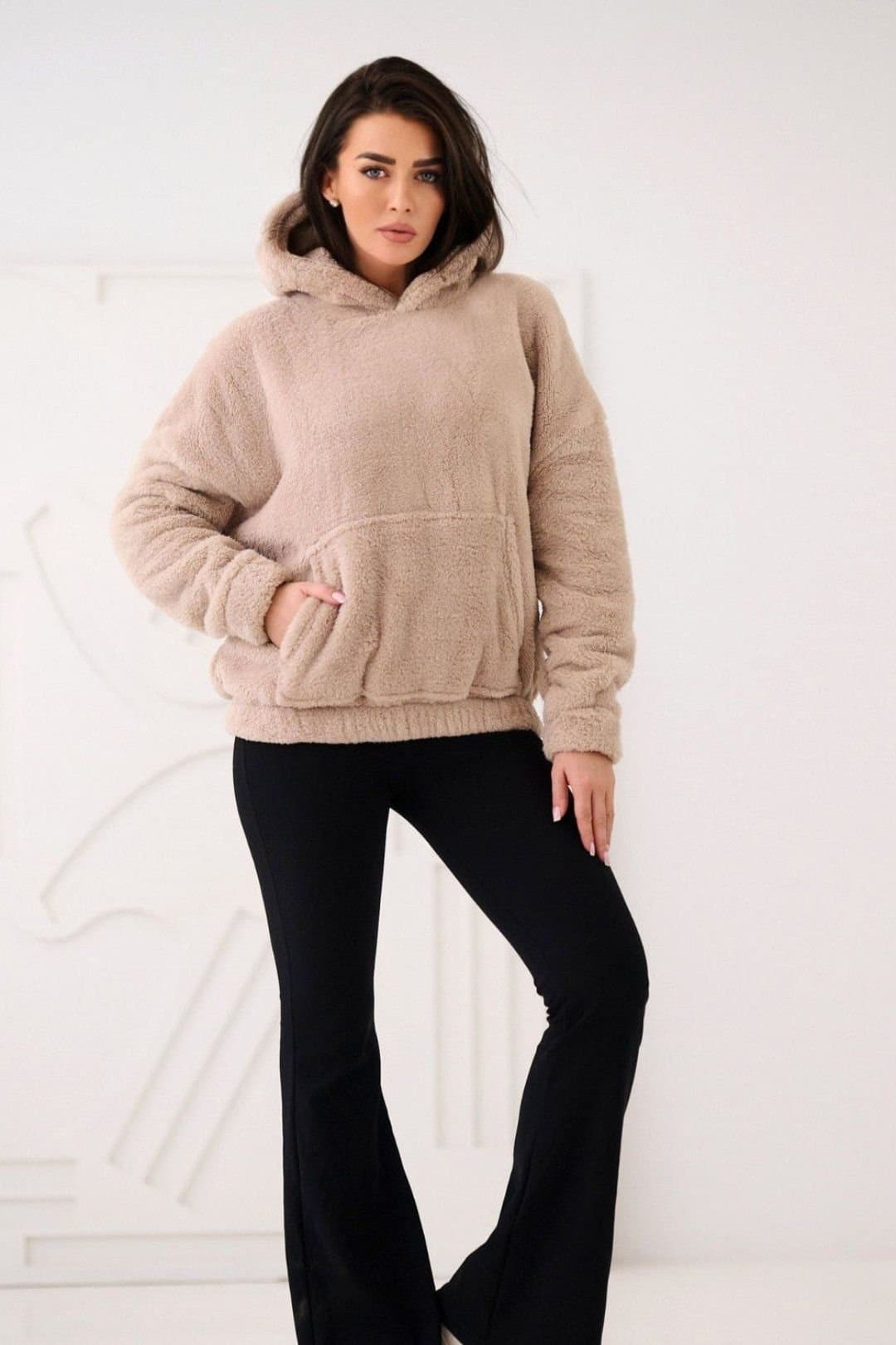 Love Lace Love Lace Women's Casual Teddy Bear Hooded Sweatshirt Style 223705 in Beige