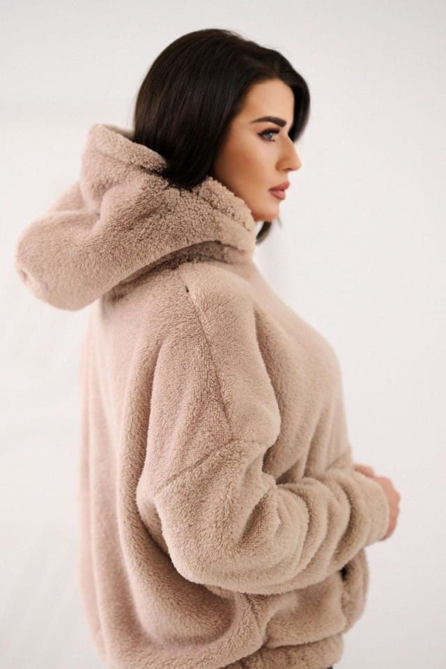Love Lace Love Lace Women's Casual Teddy Bear Hooded Sweatshirt Style 223705 in Beige - 2
