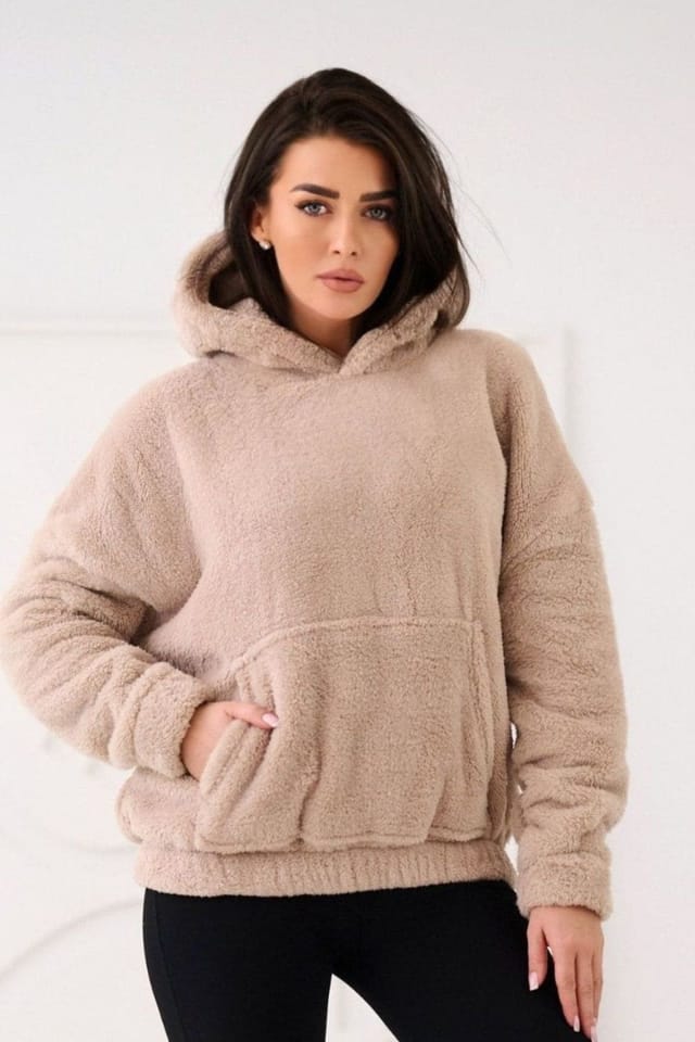 Love Lace Love Lace Women's Casual Teddy Bear Hooded Sweatshirt Style 223705 in Beige - 3