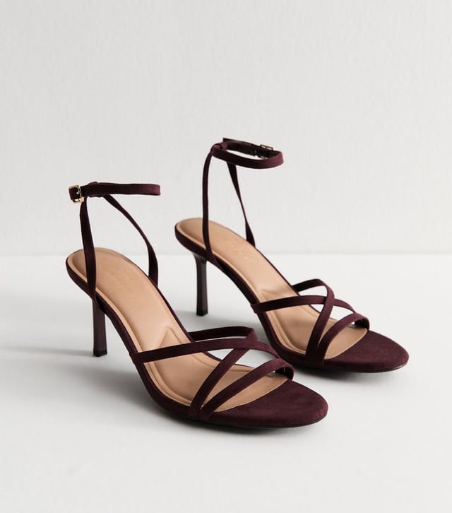 New Look Women's Dark Burgundy Faux Suede Strappy Almond Toe Sandals Vegan New Look - 2