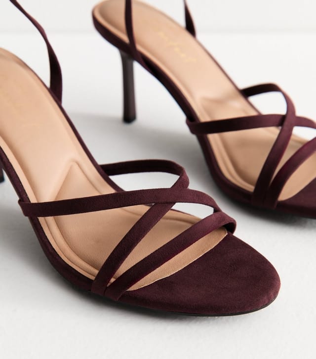 New Look Women's Dark Burgundy Faux Suede Strappy Almond Toe Sandals Vegan New Look - 3