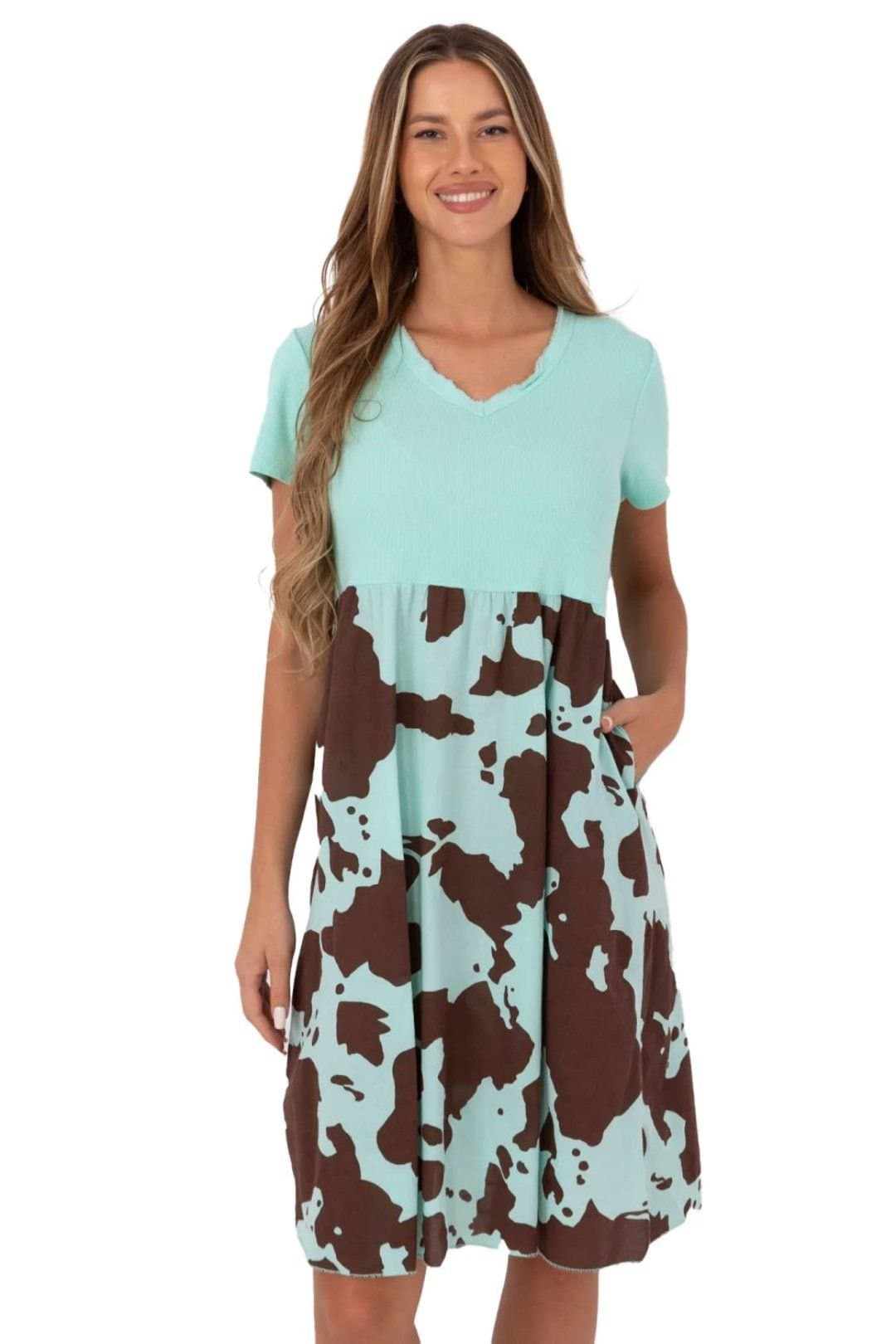 Love Lace Love Lace Women's Flared Cotton Elastane Day Dress with Pockets in Green