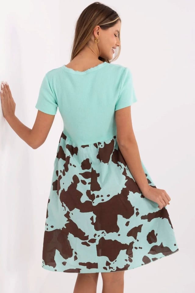 Love Lace Love Lace Women's Flared Cotton Elastane Day Dress with Pockets in Green - 3