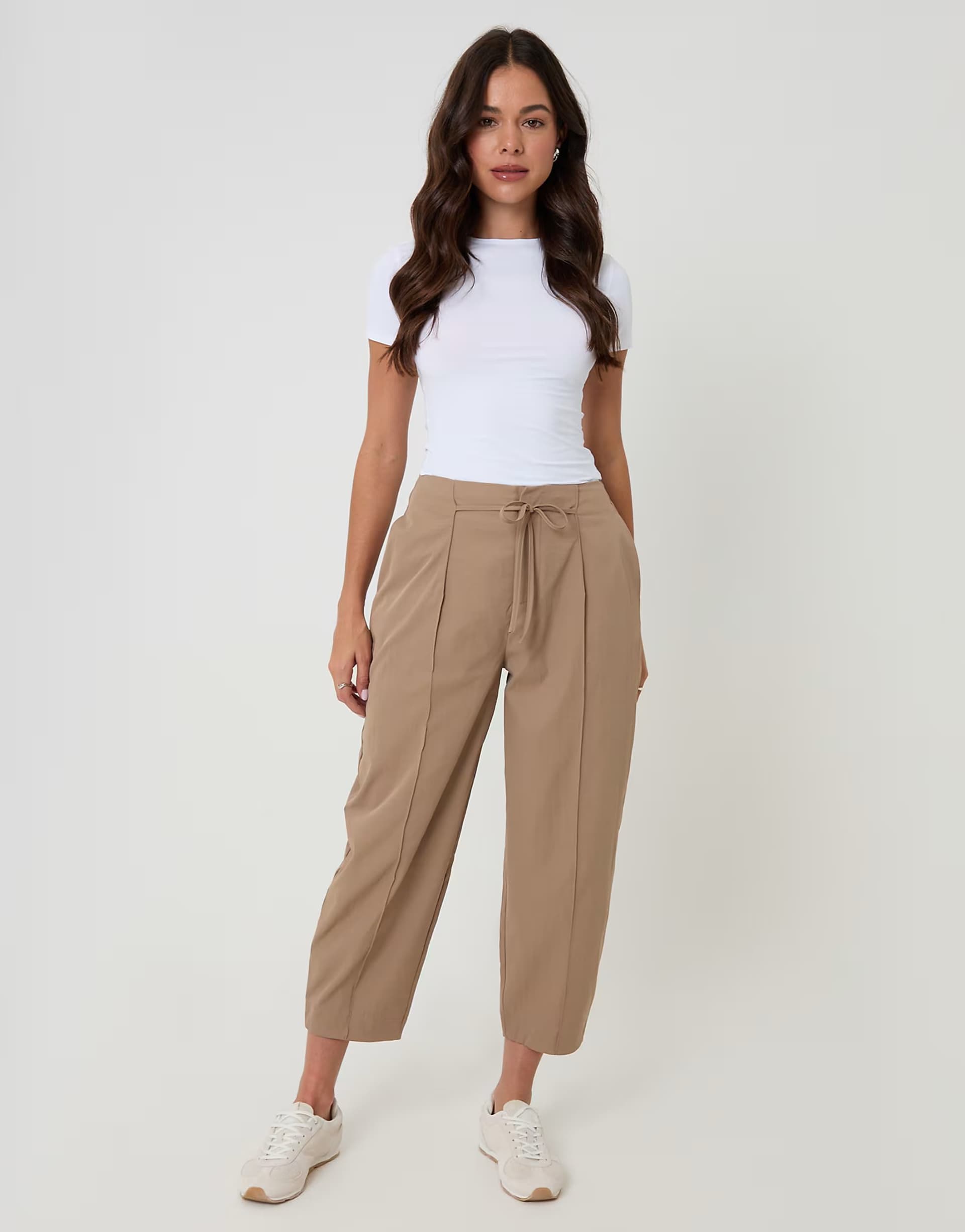 ASOS Threadbare Princess seam barrel leg trousers in taupe