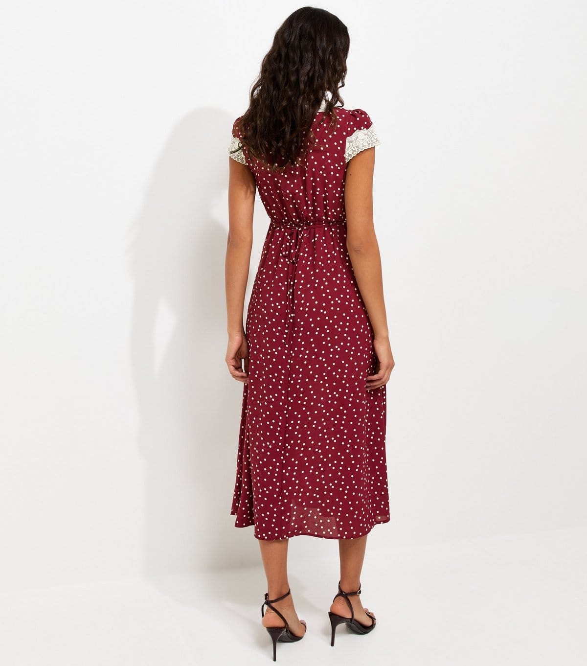 New Look Women's Red Spot Print Lace Trim Midi Tea Dress New Look - 4