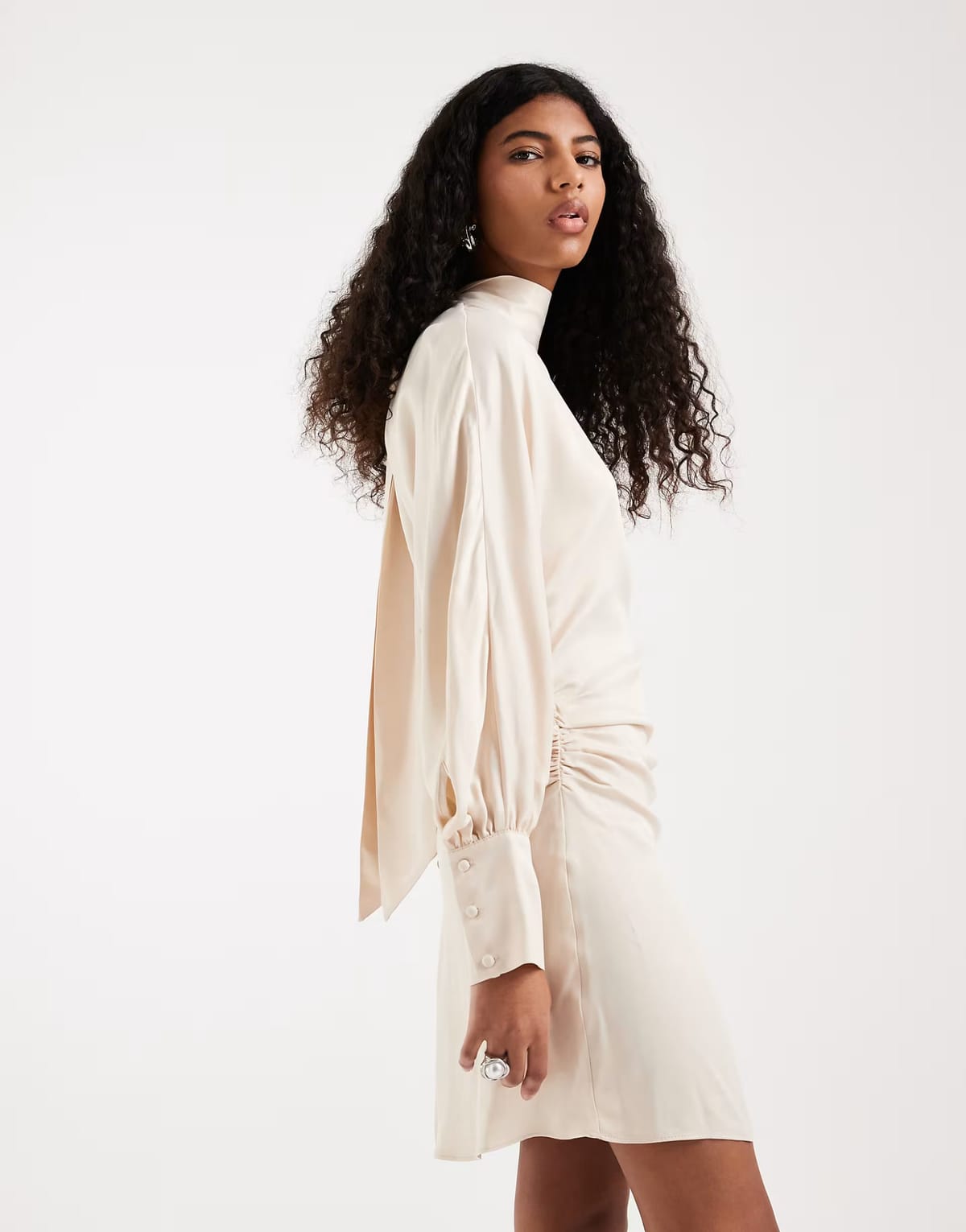 ASOS ASOS DESIGN satin batwing mini dress in cream - 1