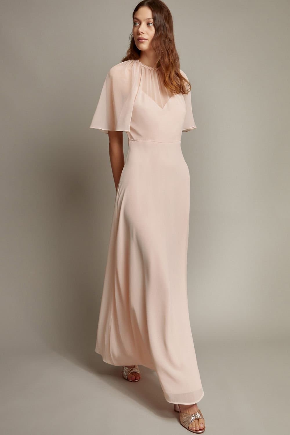 Monsoon Monsoon Women's Mona Angel Sleeve Maxi Dress Pink