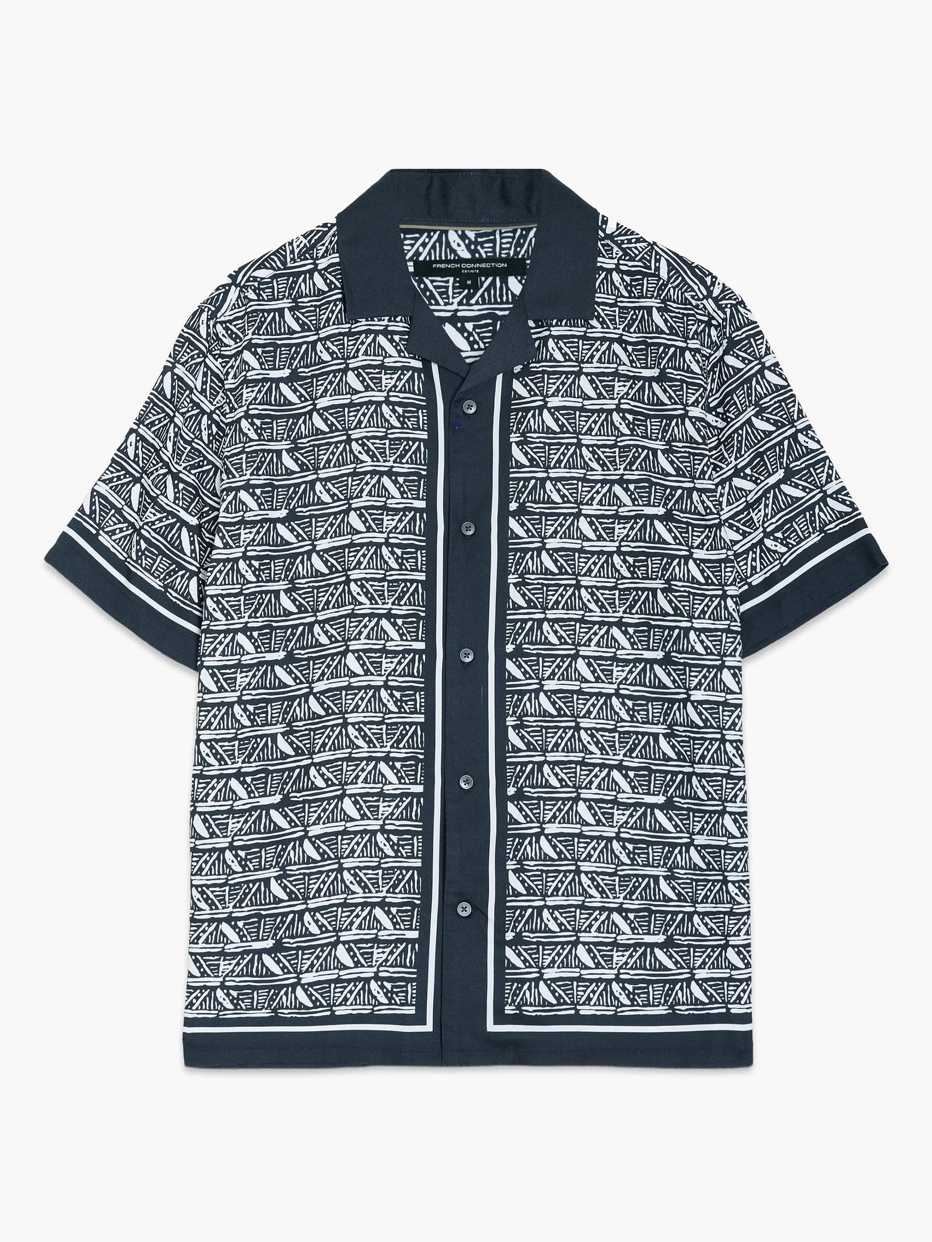 French Connection Short Sleeve Geometric Print Navy Holiday Shirt Navy Blue/White