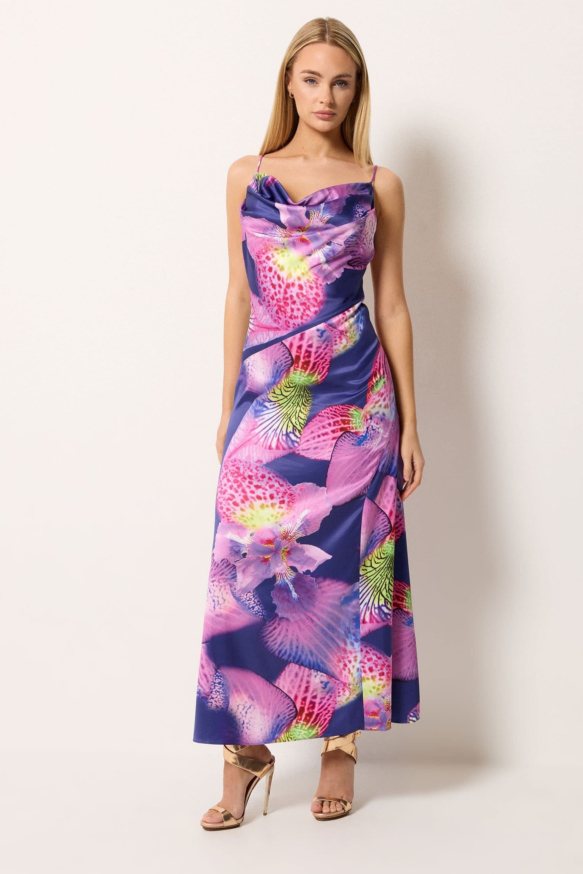 Star By Julien Macdonald Star by Julien Macdonald Women's Floral Cowl Neckline Maxi Dress in Purple
