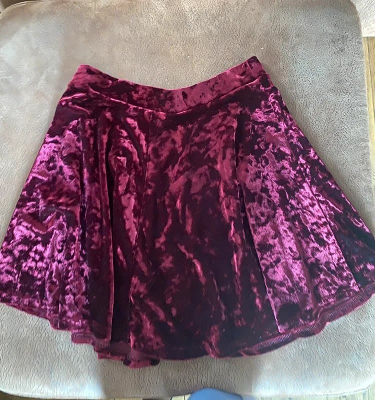 Topshop A-Line Burgundy Velvet Skirt