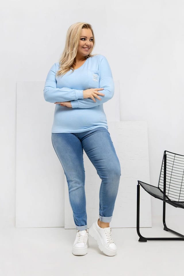Love Lace Love Lace Women's Plus Size Micro Modal V Neck Blouse with Pocket Style 223936 in Blue - 2