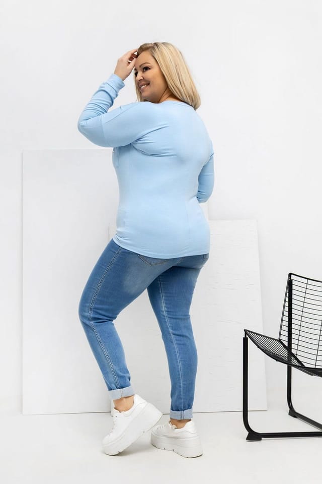 Love Lace Love Lace Women's Plus Size Micro Modal V Neck Blouse with Pocket Style 223936 in Blue - 3