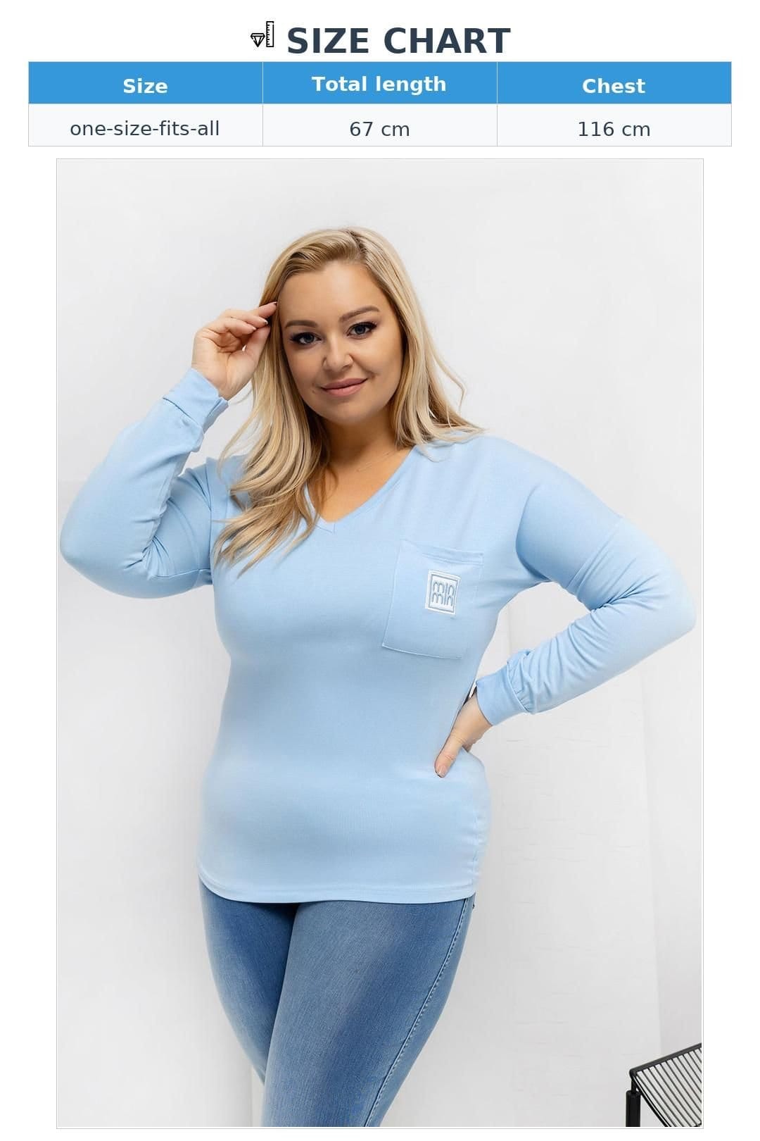 Love Lace Love Lace Women's Plus Size Micro Modal V Neck Blouse with Pocket Style 223936 in Blue - 4