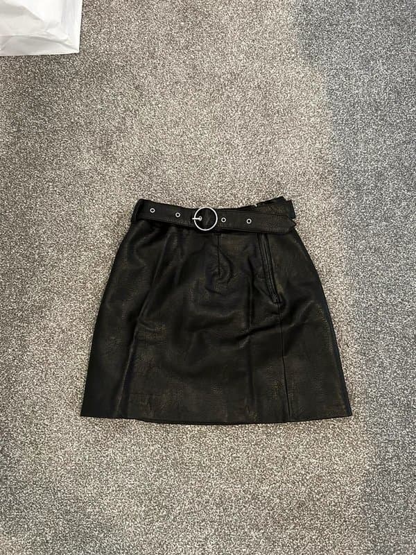 H&M Black leather belted skirt