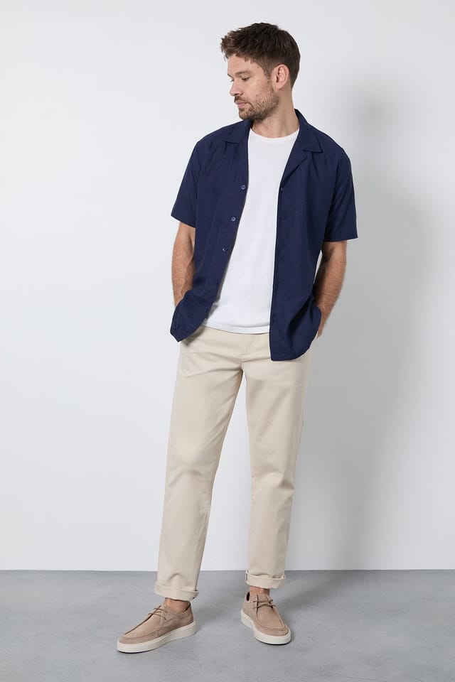 Burton Burton Men's Navy Linen Blend Short Sleeve Resort Shirt - 2