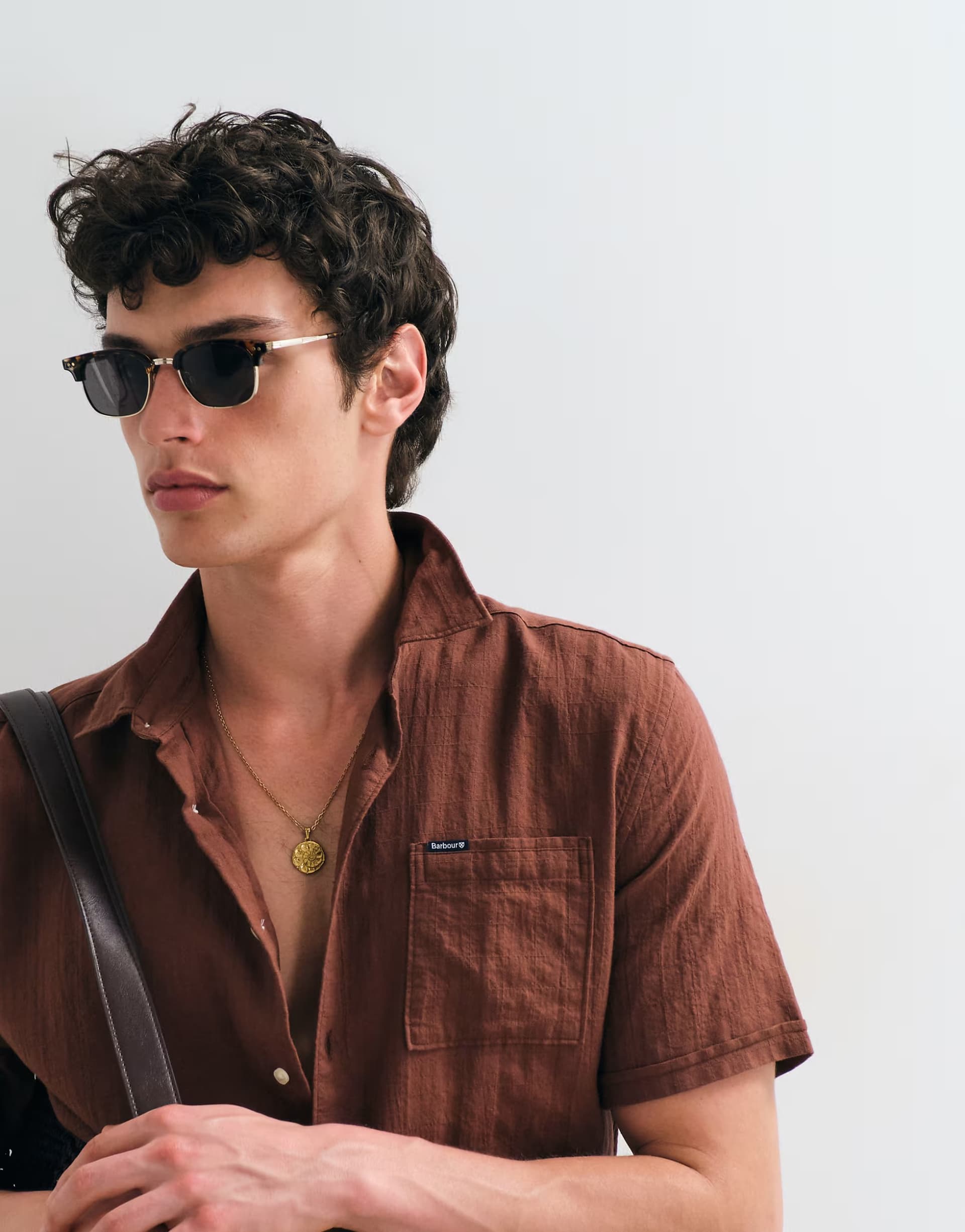 ASOS Barbour Kingswood short sleeve woven summer shirt in brown