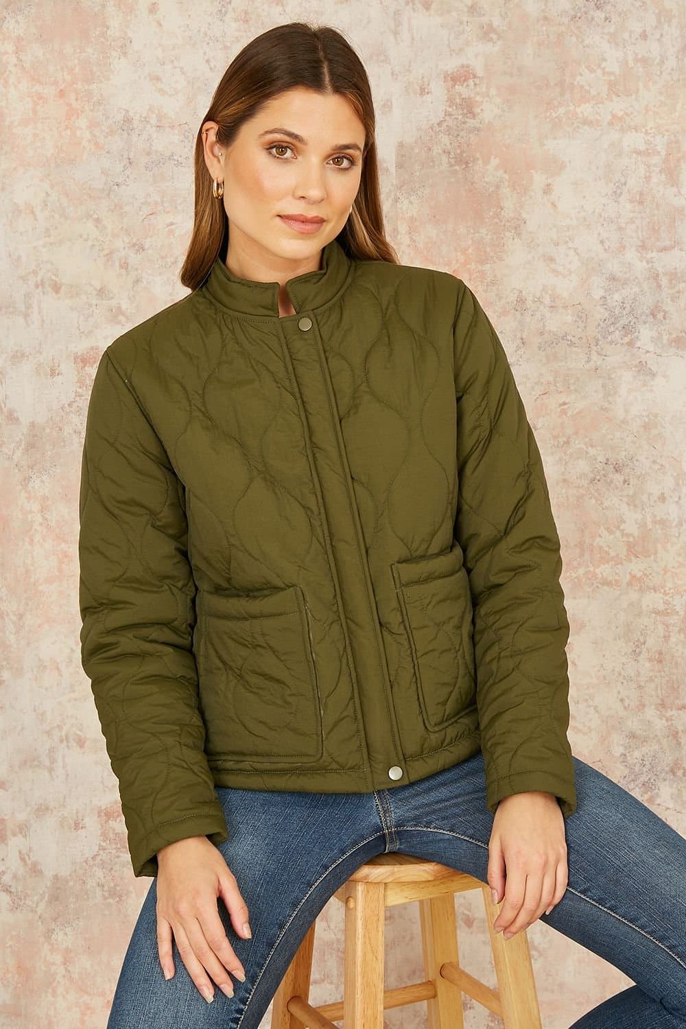 Yumi Yumi Women's Green Short Quilted Jacket