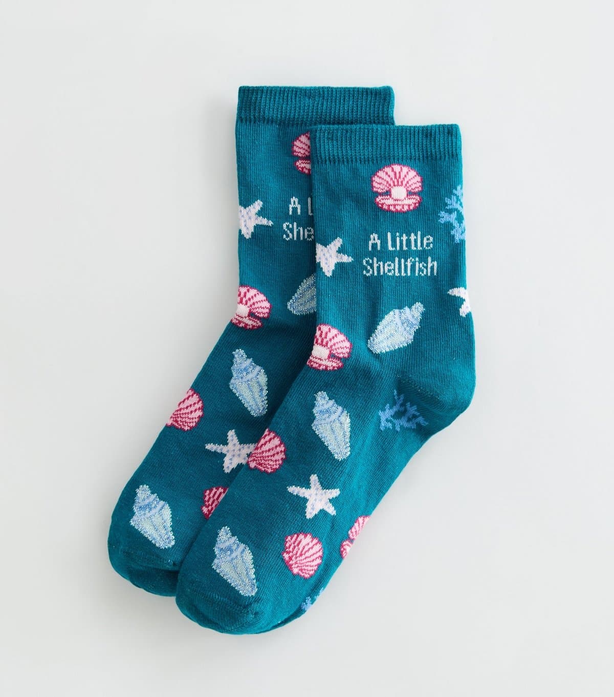 New Look Teal A Little Shellfish Shell Pattern Ankle Socks New Look