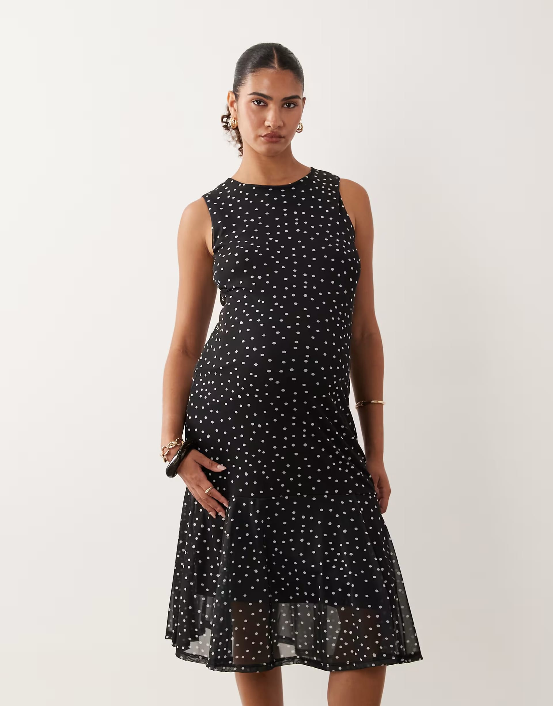 ASOS Maternity Black & White Spot Print Mesh Midi Dress