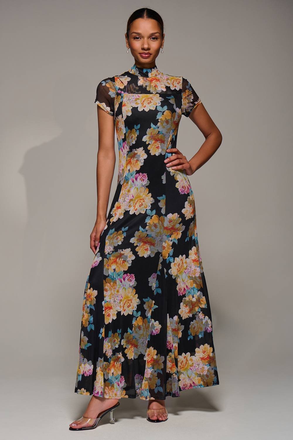 Jolie Moi Jolie Moi Women's Turtle Neckline Mesh Maxi Dress in Black - 4