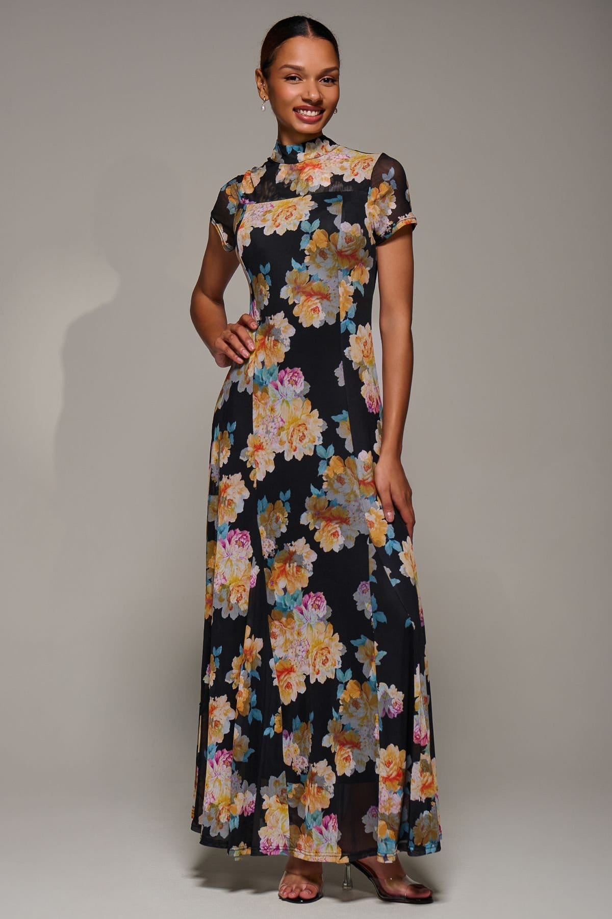 Jolie Moi Jolie Moi Women's Turtle Neckline Mesh Maxi Dress in Black - 4