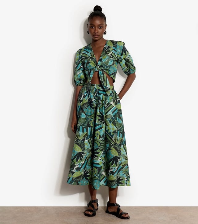 Apricot Women's Green Cotton Tropical Print Tie Front Top Apricot New Look - 2