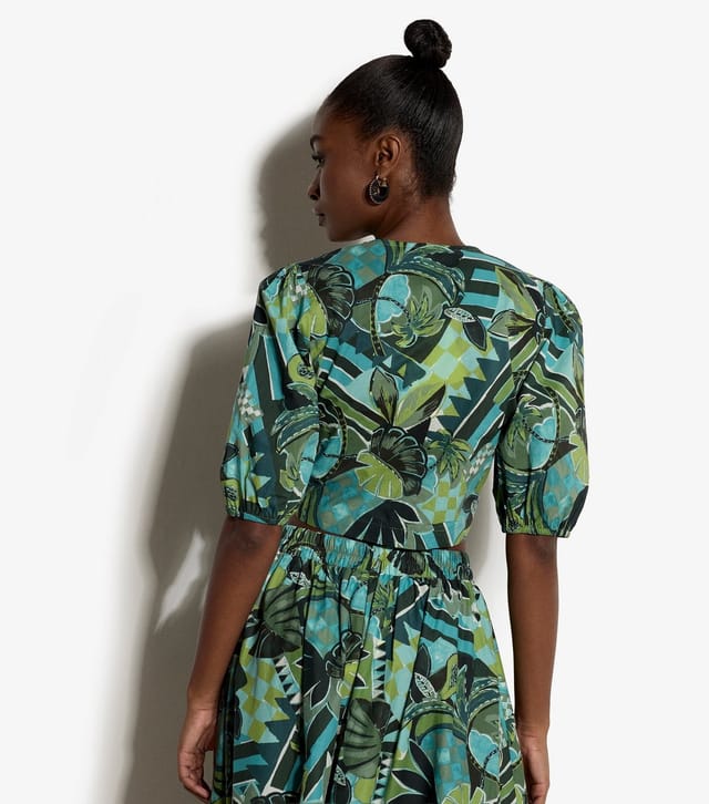 Apricot Women's Green Cotton Tropical Print Tie Front Top Apricot New Look - 3