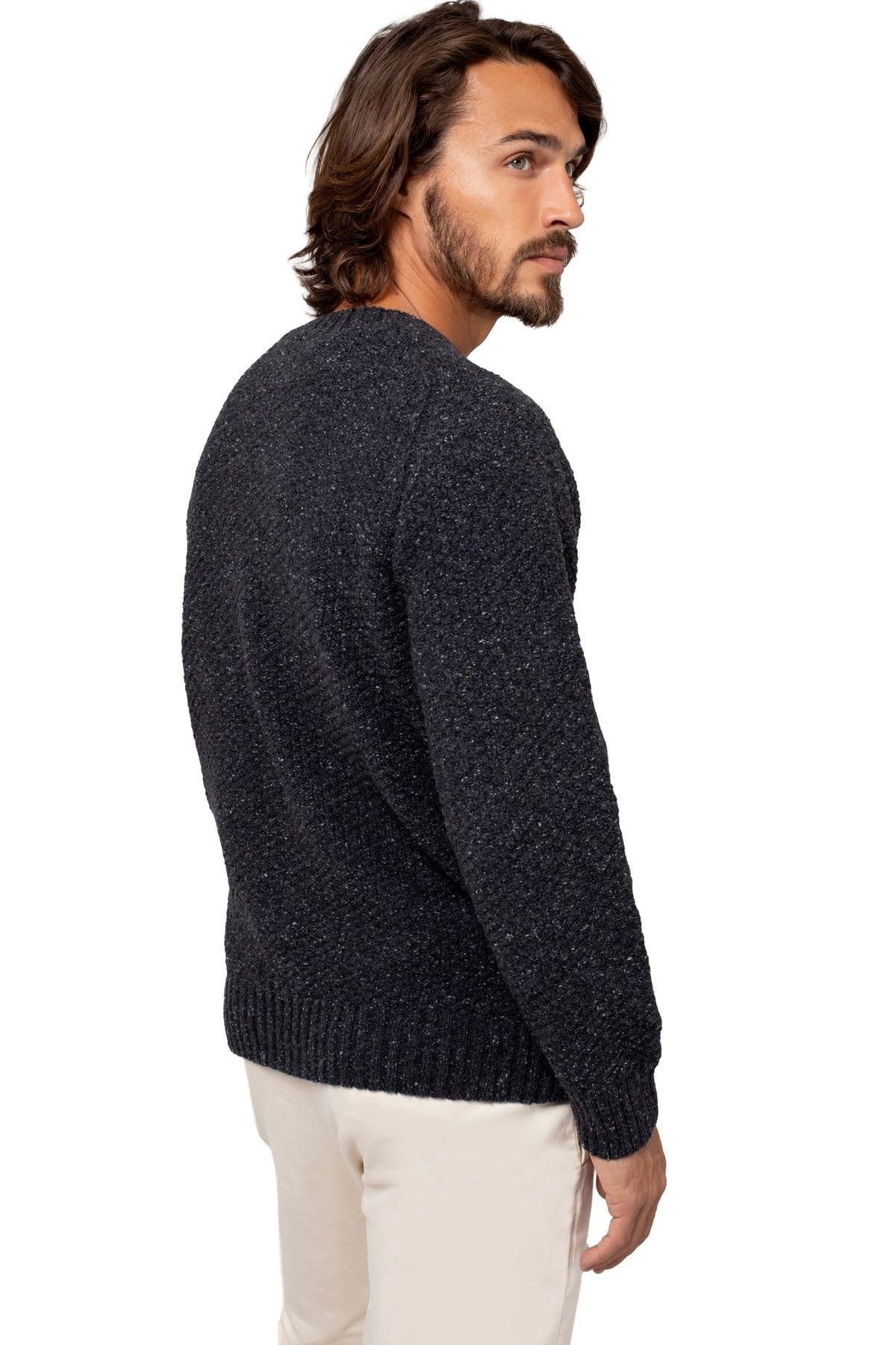Celtic & Co Celtic & Co Men's British Moss Stitch Sweater in Dark Grey - 4