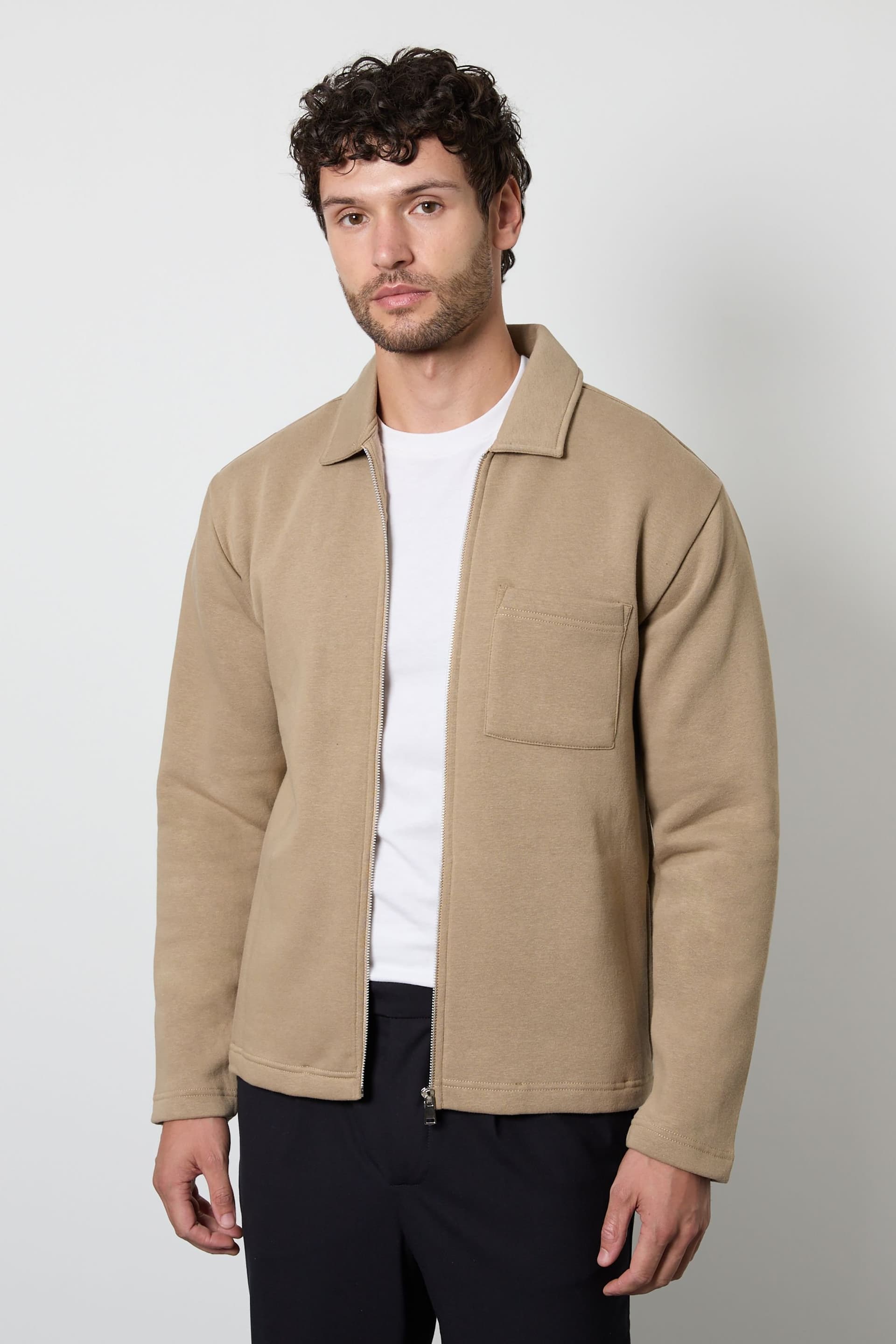 Burton Burton Men's Taupe Zip Through Jersey Overshirt