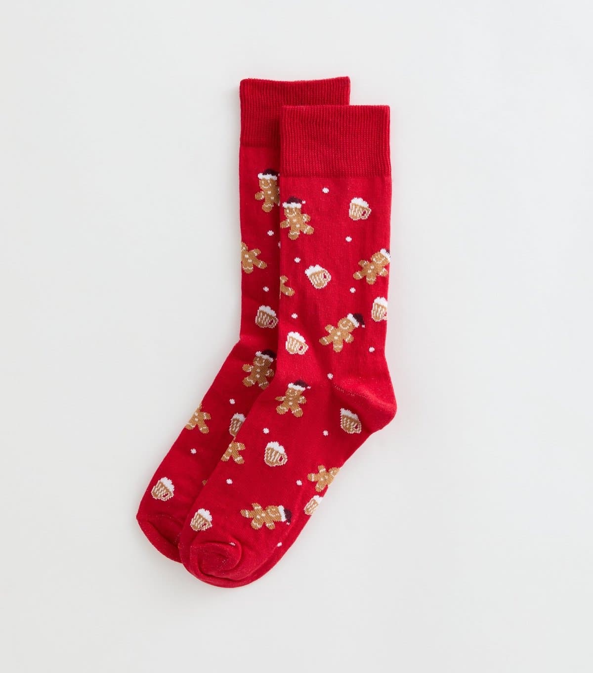 New Look Men's Bright Red Cotton Rich Gingerbread Pattern Ankle Socks New Look
