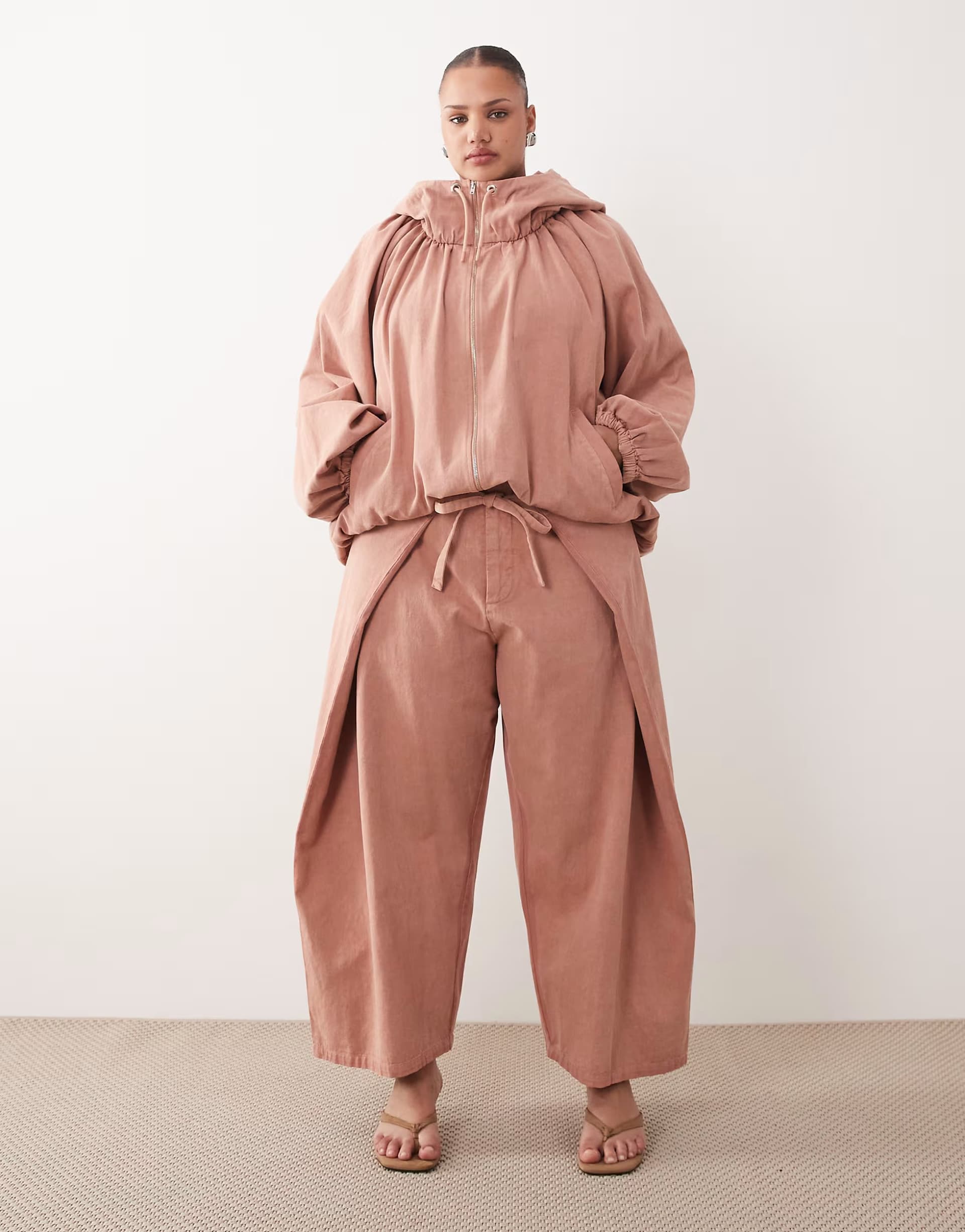 ASOS ARRANGE Curve tie front carrot jean co-ord in pink acid wash