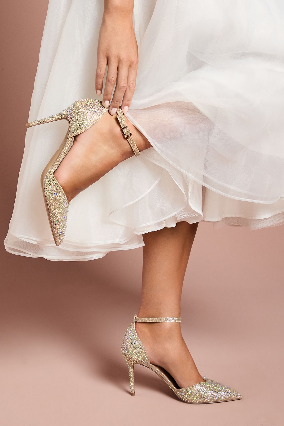 Coast Coast Women's Wide Fit Tanisha Diamante Ankle Strap High Stiletto Court Shoes in Gold - 2