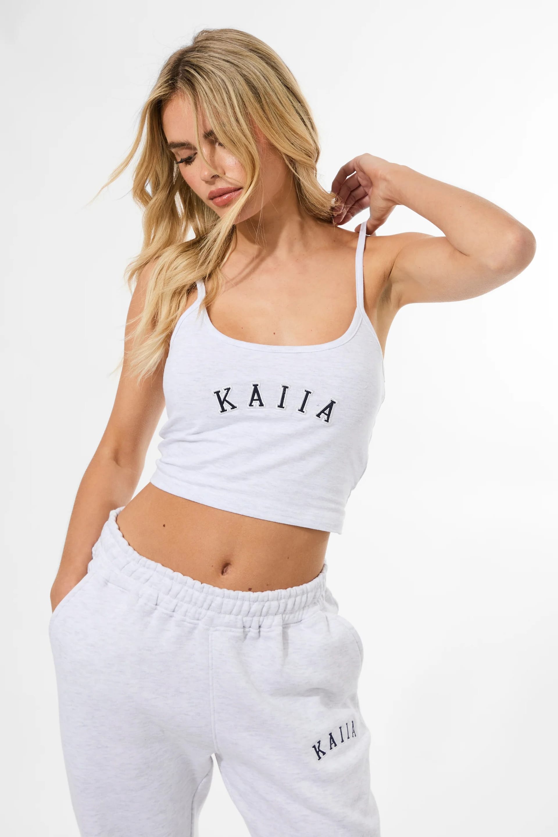 Kaiia Kaiia Logo Cami Top Light Grey Marl & Navy - 4