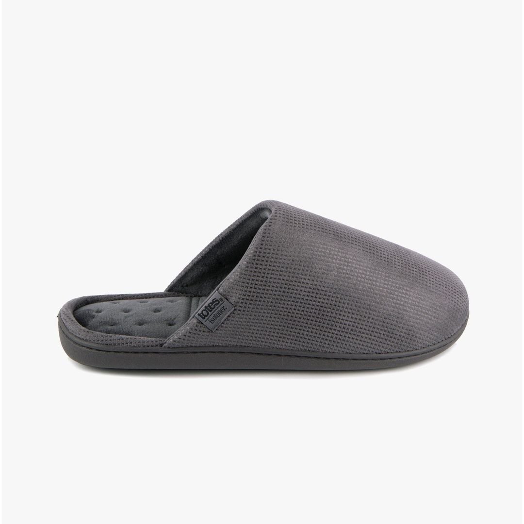 Totes Isotoner Totes Isotoner Men's Mens Square Patterned Smart Mule Slip On Slippers in Grey - 2