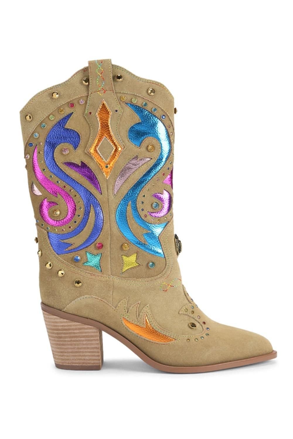 Kurt Geiger London Kurt Geiger London Women's 'Kensington Cowboy Boot' Suede Leather Boots in Camel