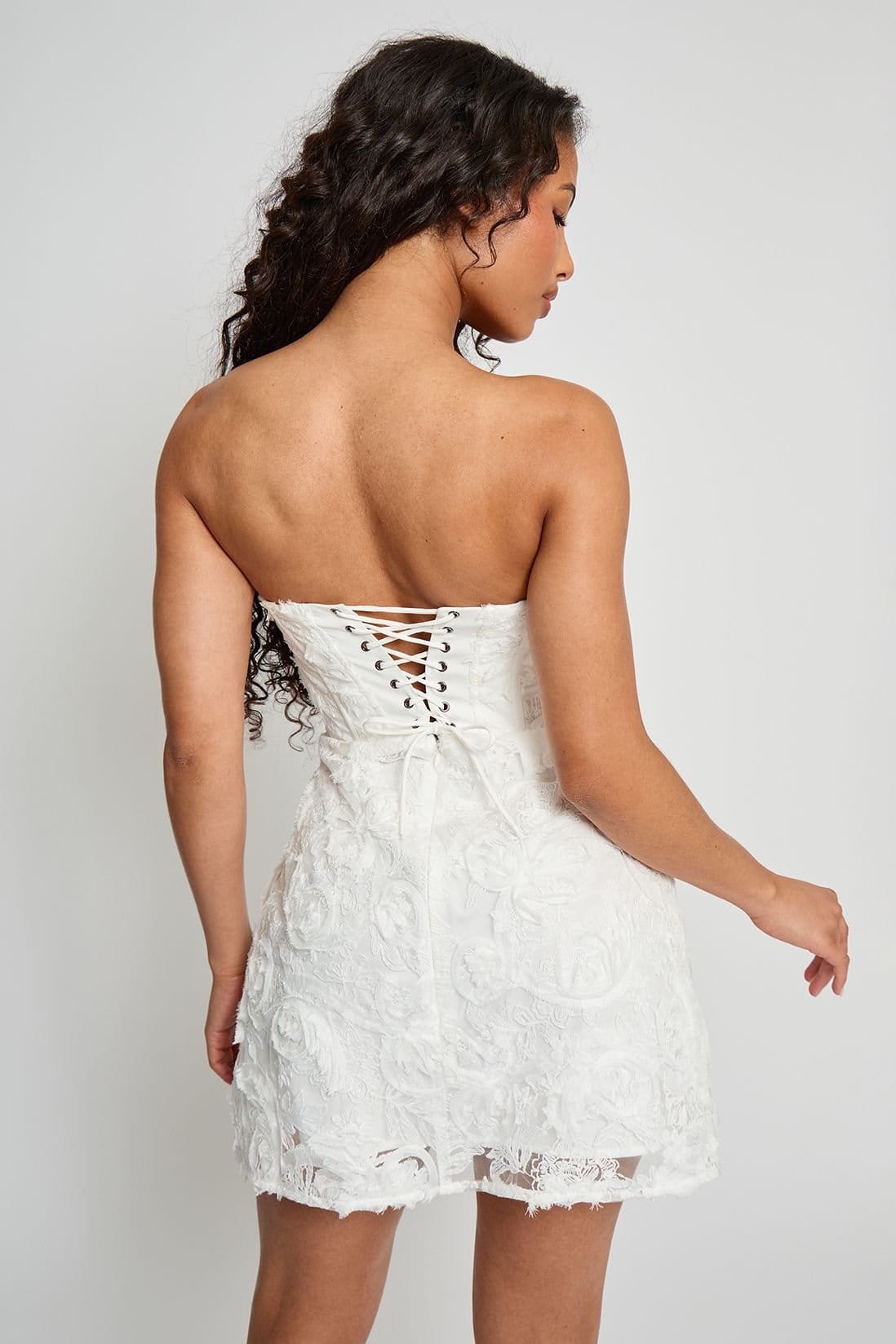 Public Desire Public Desire Women's Lace Up Corset Bodice Textured White Mini Dress - 4