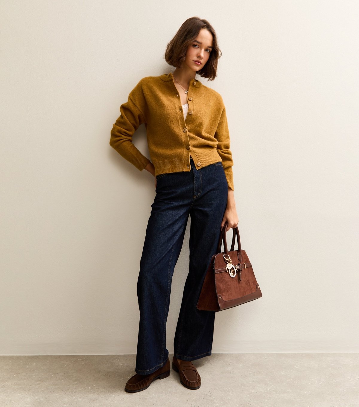 New Look Women's Dark Yellow Crew Neck Knit Cardigan New Look - 2