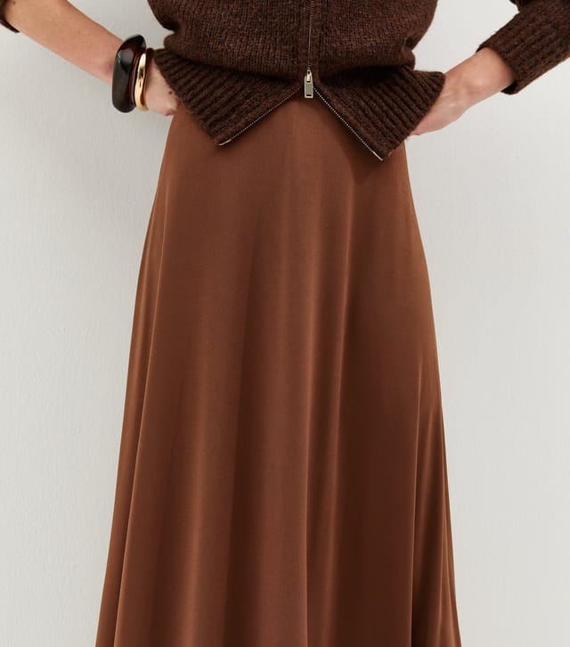 New Look Women's Dark Brown Midweight Jersey Full Skirt New Look - 2