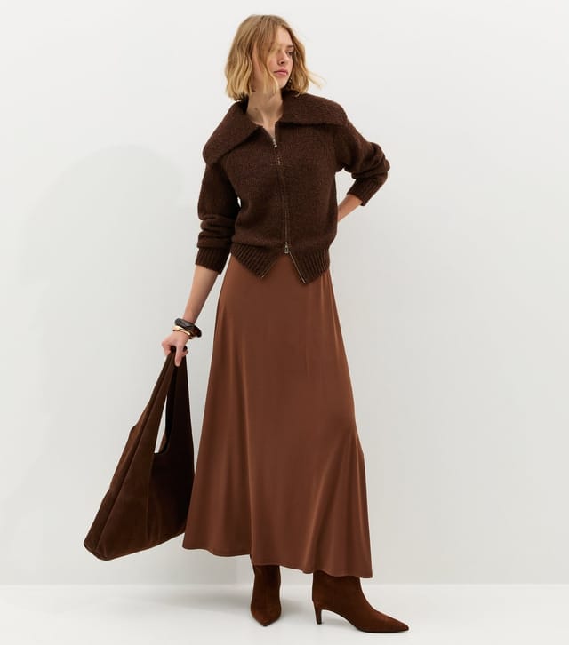 New Look Women's Dark Brown Midweight Jersey Full Skirt New Look - 3