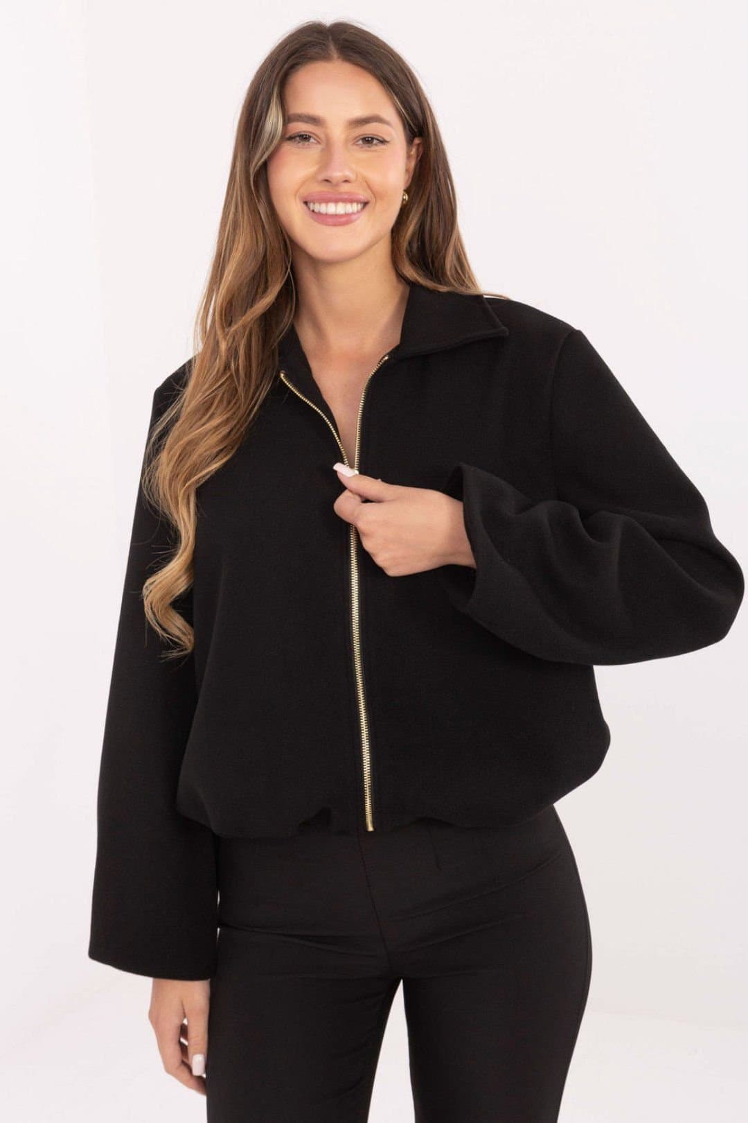 Love Lace Love Lace Black Polyester Balloon Sleeve Zip Jacket
