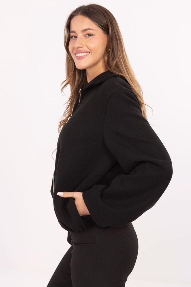 Love Lace Love Lace Women's Light Balloon Sleeve Zip Jacket for Spring in Black - 2
