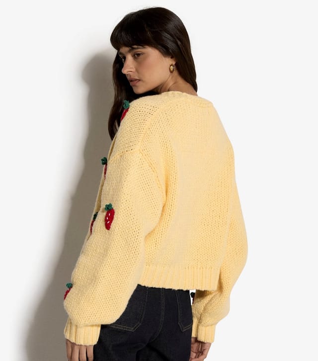 Apricot Women's Yellow Strawberry Motif Knitted Cardigan Apricot New Look - 3
