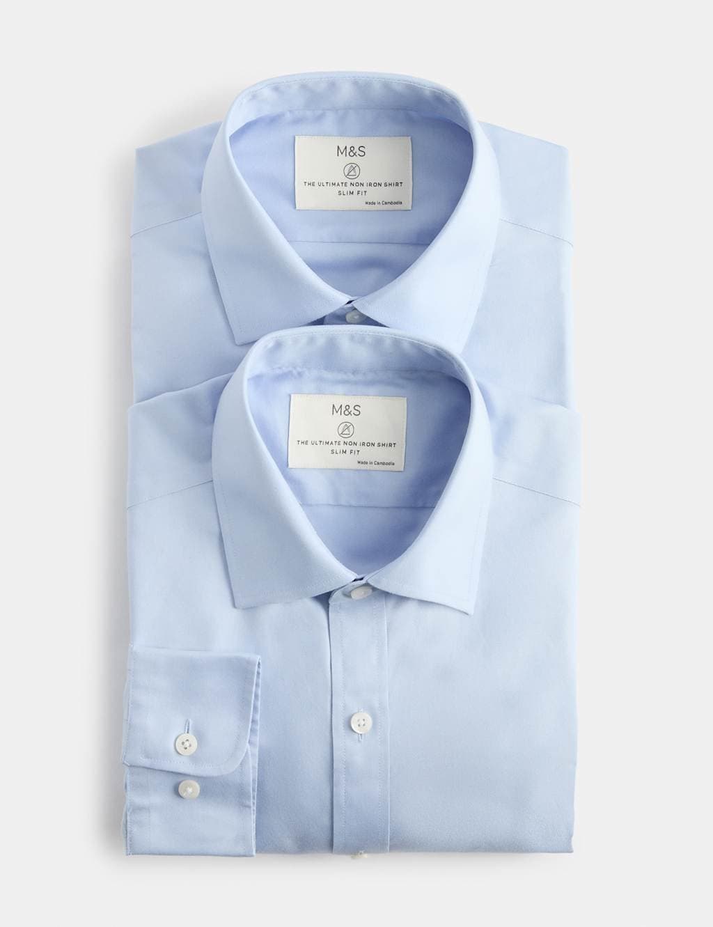 Marks & Spencer M&S Ultimate 2 Pack Slim Fit Non Iron Shirts Blue Mix