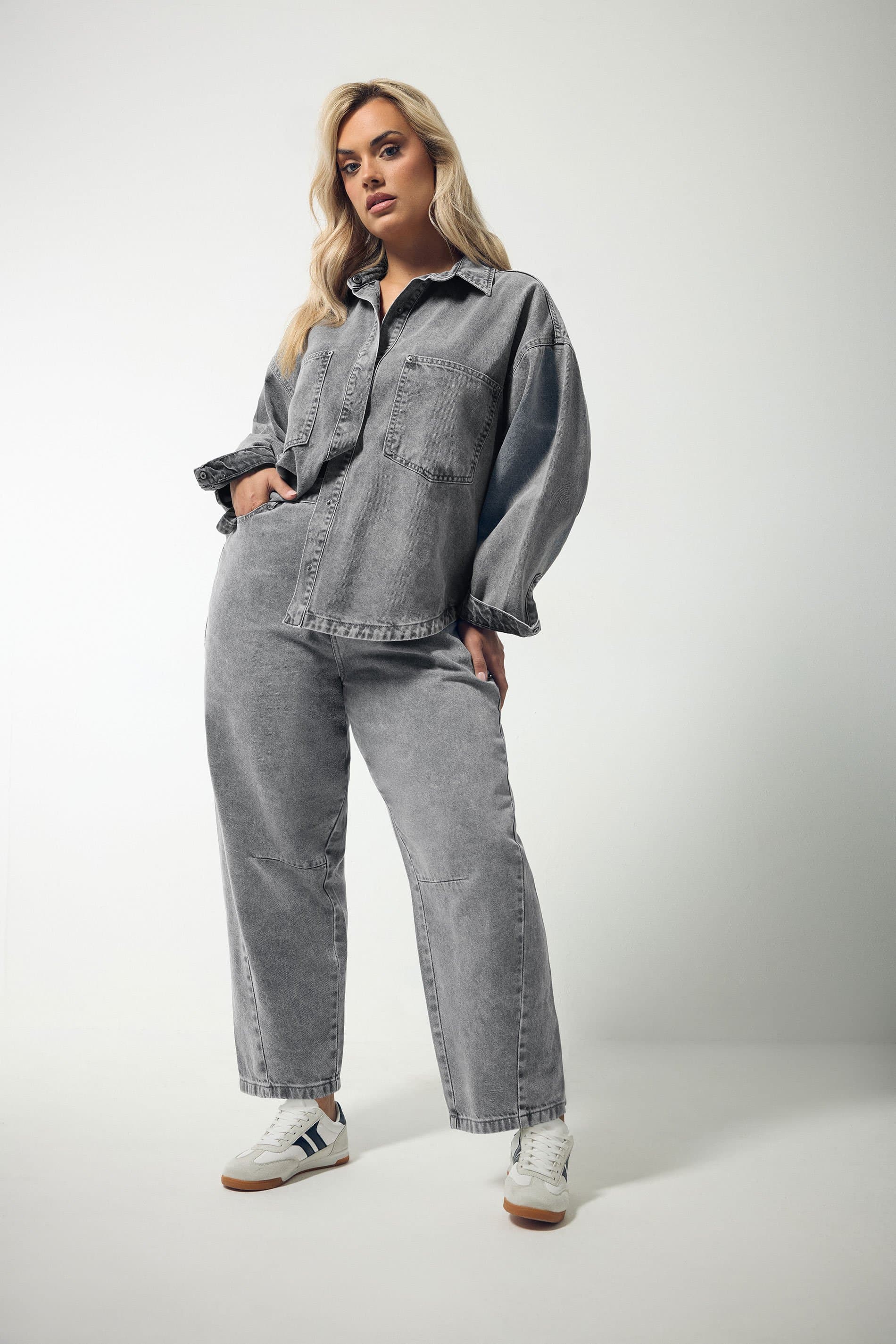 Yours Plus Size Grey Barrel Leg Jeans
