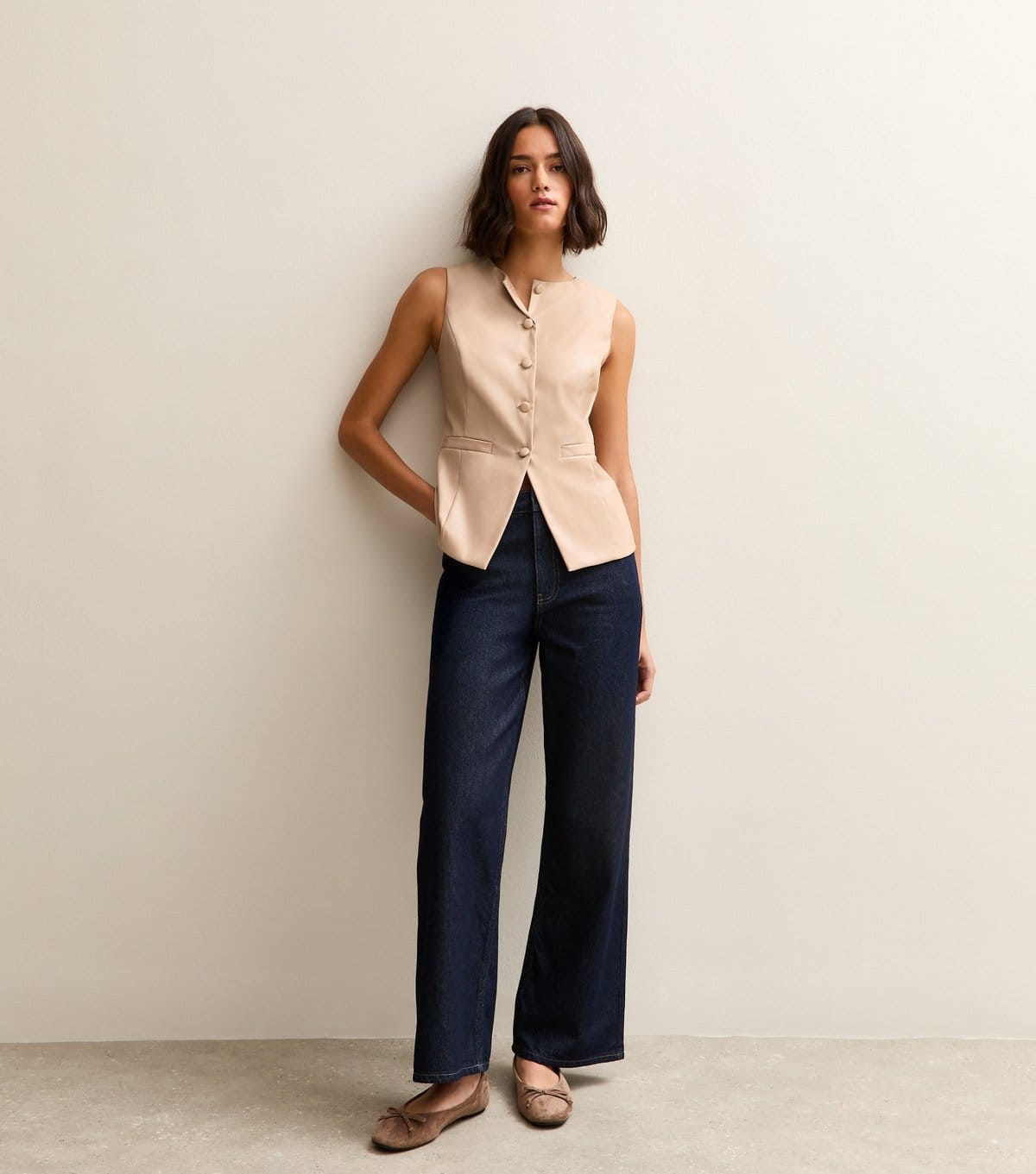New Look Women's Cream Faux Leather Waistcoat New Look - 4