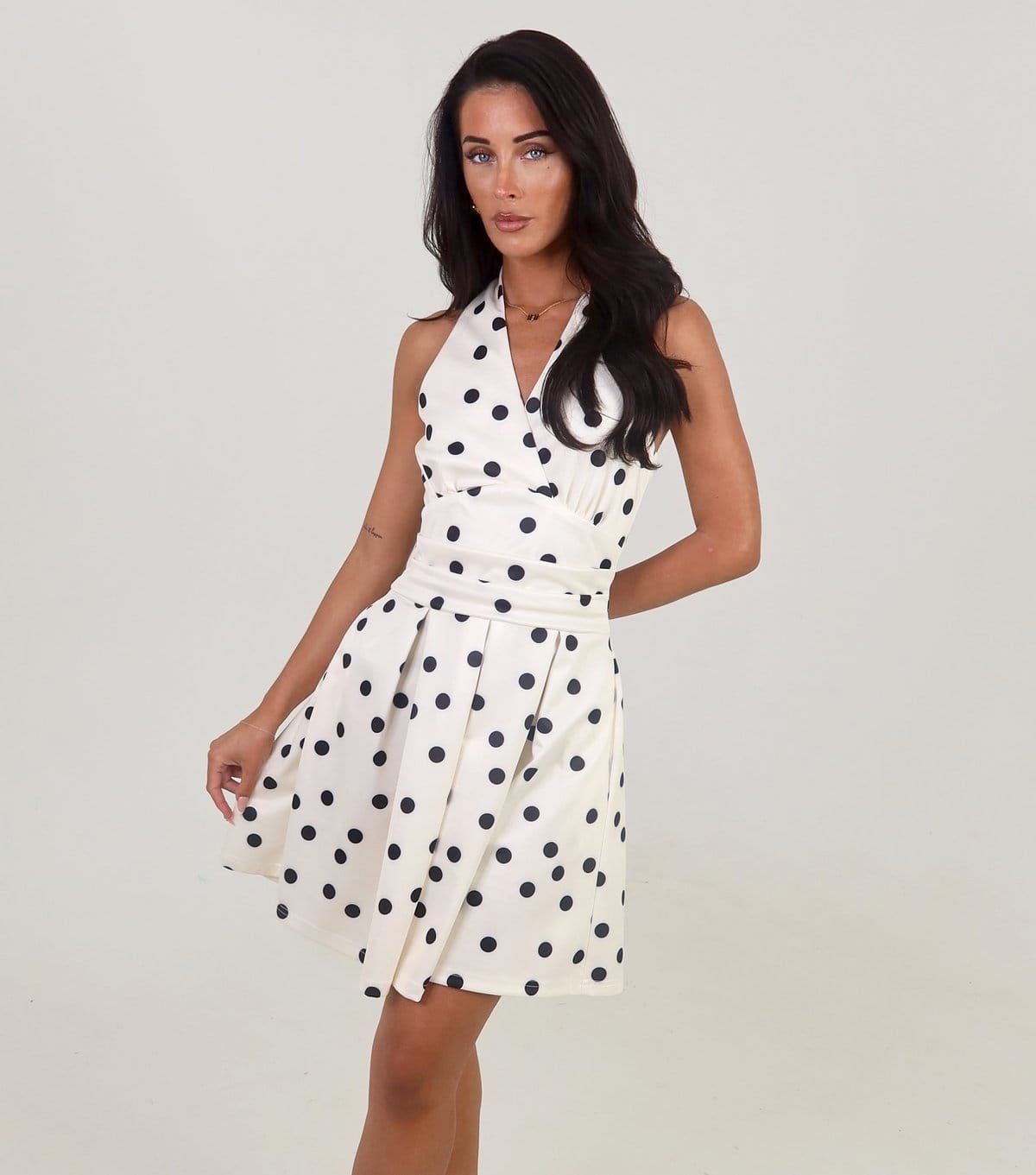 Women's Cream Polka Dot Halter Neck Mini Dress AX Paris New Look