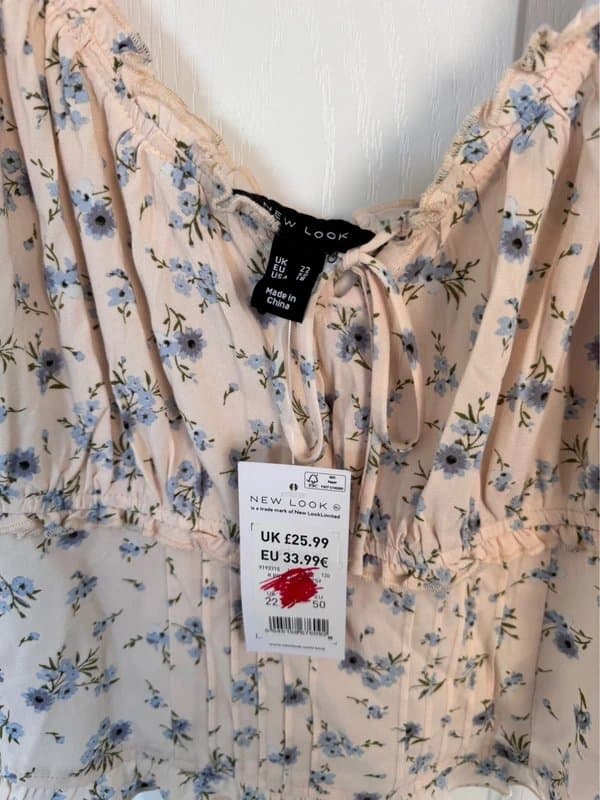 New Look New Look Blue Floral Peplum Milkmaid Top UK 22 BNWT Puff Sleeve Cottagecore