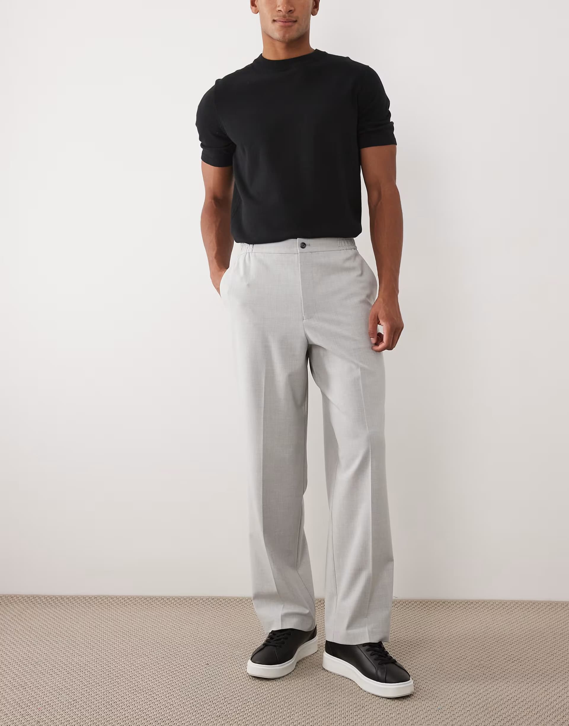 ASOS ASOS DESIGN smart comfort stretch wide leg trousers in grey with elasticated waist
