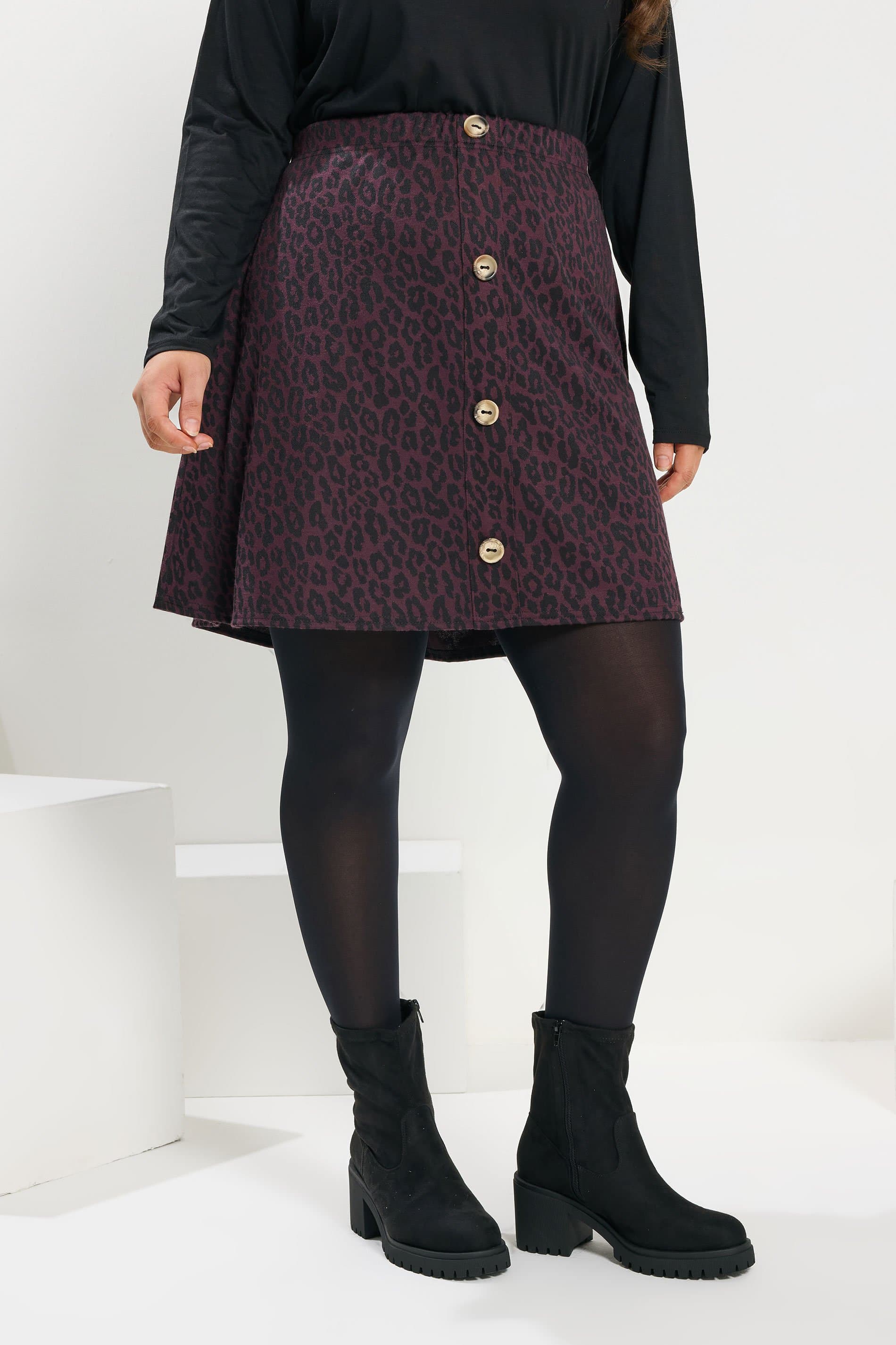 Yours Plus Size Purple Leopard Button Front Mini Skirt
